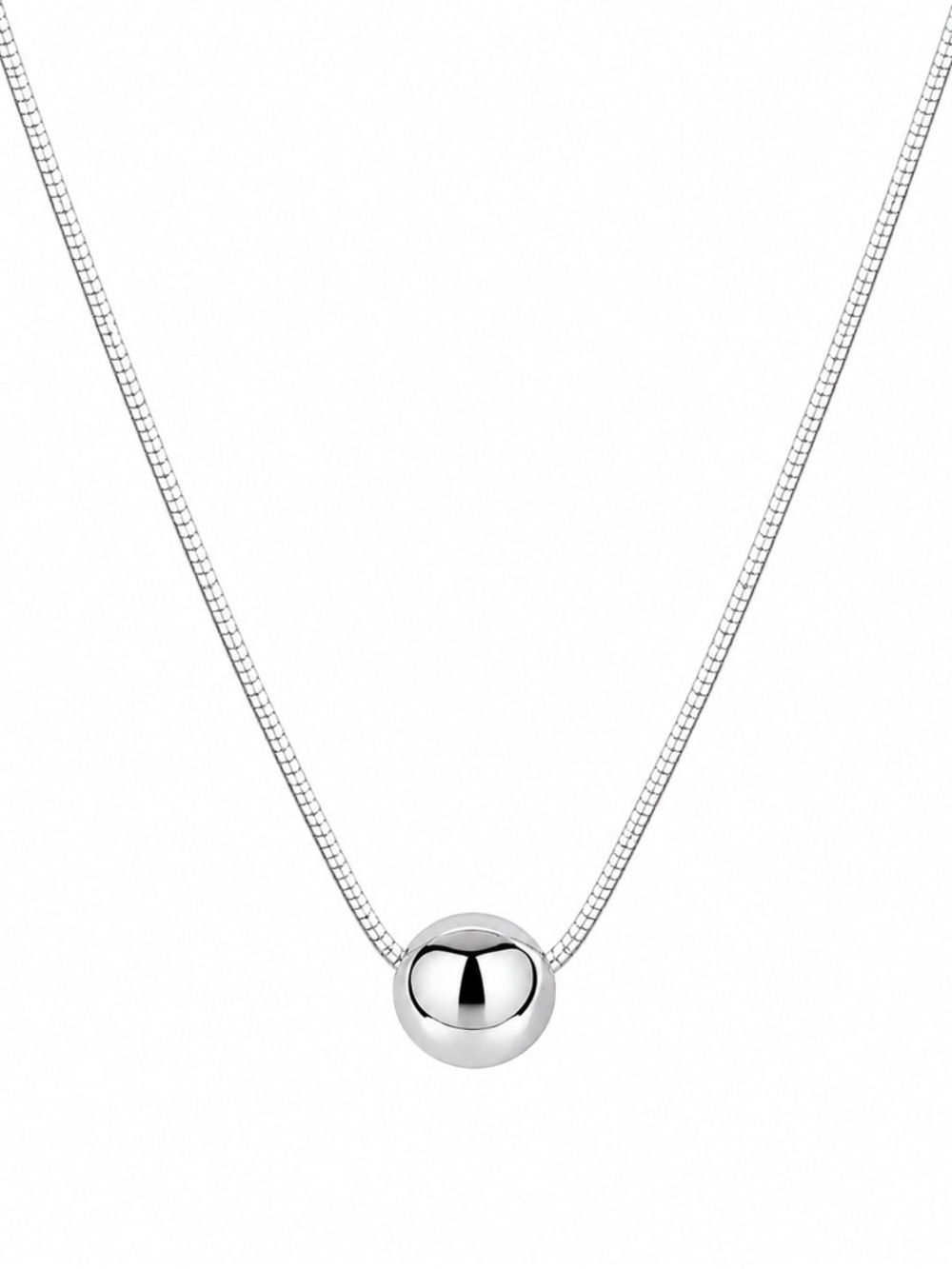 Stainless Steel Ball Pendant Necklace - 18” Snake Chain Minimalist